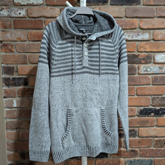 Gray Hooded Men's Knitted Sweater - Picture 1 of 4